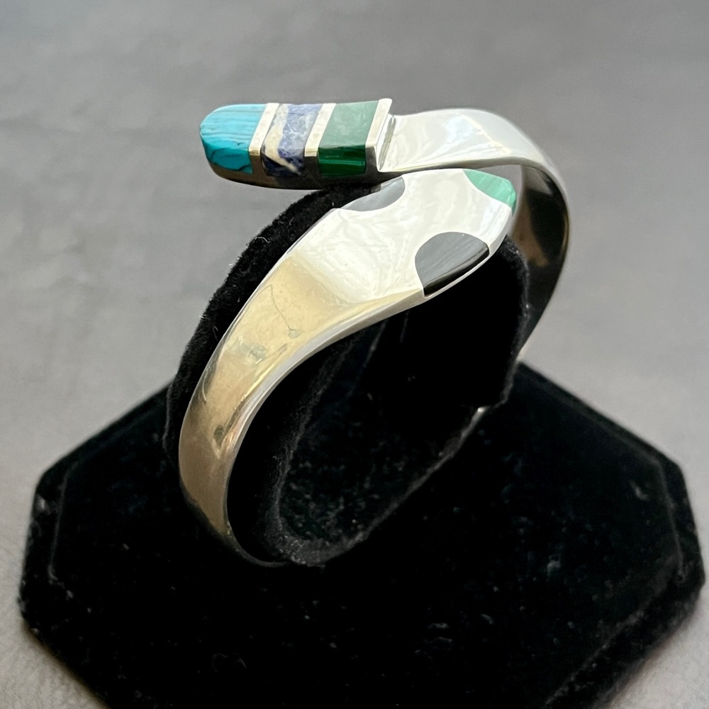 Vintage 54 gram Taxco Mexico sterling multi stone hinged snake bracelet - Picture 10 of 15